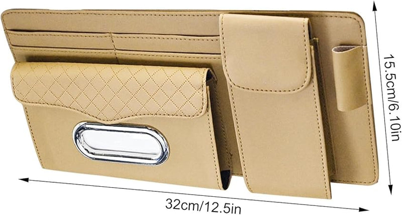 Universal Car Visor Storage Pocket Organizer Truck Visor Organizer Card Holder, Tissue Holder With Multi Pockets 1 Pc (Beige)