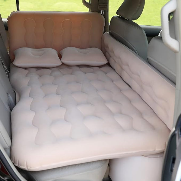 Universal Car Inflatable Bed With Side Take Air Mattress In Car Outdoor Camping Cushion Folding Portable Flocking Pad(Beige)
