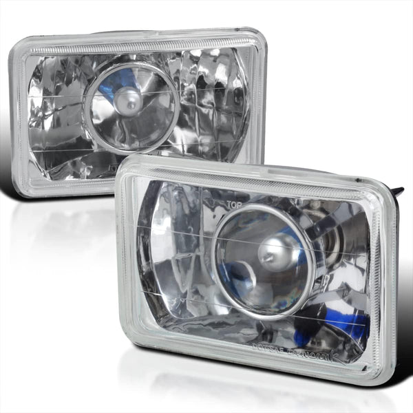 Universal 4X6 Chrome Projector Headlights Car Equipped with Headlights. Left + Right Pair Headlamps Assembly 2 pcs Set