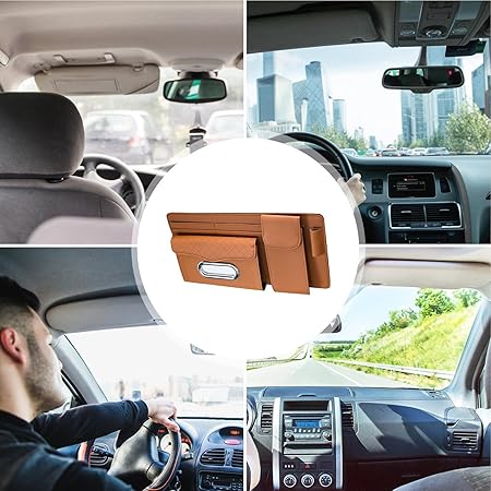 Universal Car Visor Storage Pocket Organizer Truck Visor Organizer Card Holder, Tissue Holder With Multi Pockets 1 Pc (Orange)