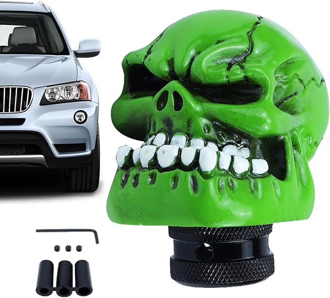 Universal Skull Shift Gear Knob Car Shifter Lever Most Manual Automotive Vehicles(Green)
