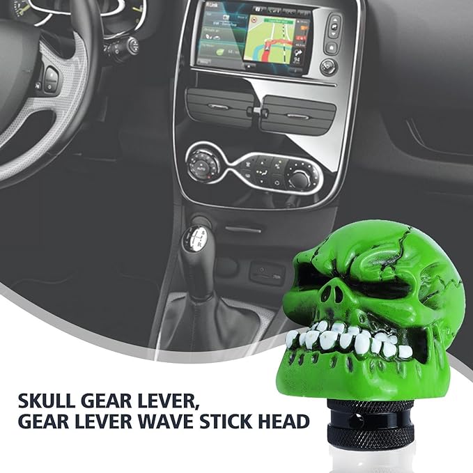 Universal Skull Shift Gear Knob Car Shifter Lever Most Manual Automotive Vehicles(Green)