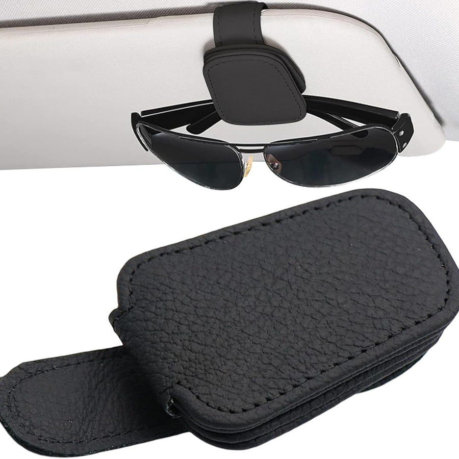 Universal Car Magnetic Sunglass Holder Magnetic Soft PU Leather Sunglass Holder Accessories For Car 1 Pc (Black)