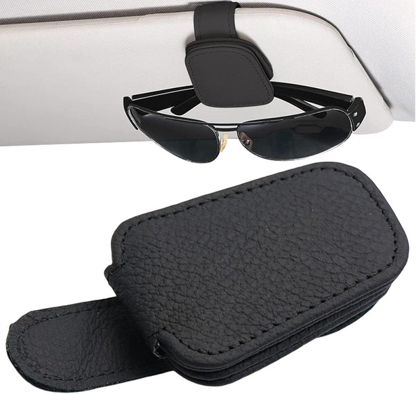 Universal Car Magnetic Sunglass Holder Magnetic Soft PU Leather Sunglass Holder Accessories For Car 1 Pc (Black)