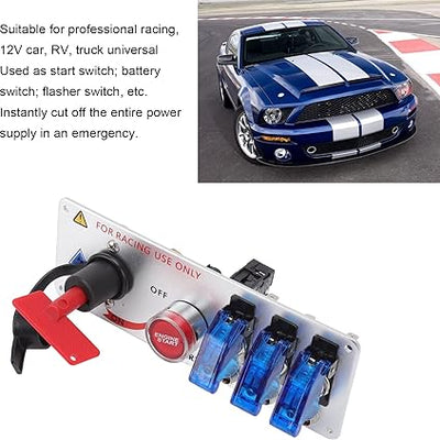 Universal LED Toggle Switch Panel 5in1 Multifunctional Ignition Switch Panel LED Indicator Light for Car And Jeep(Blue)