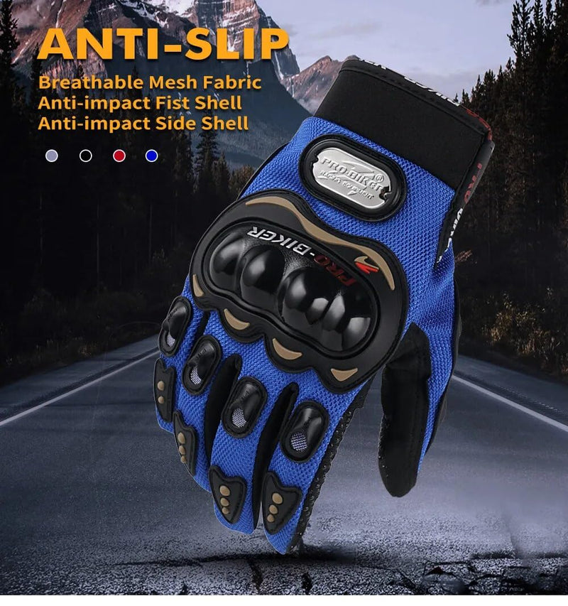 D-11 Motorbike Gloves Full Finger Knight Riding Gloves 2 Pcs Set (Blue)