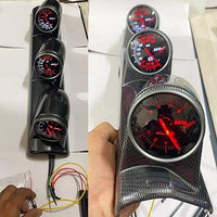 Car 12V 3in1 Carbon Fiber HKS Triple Pillar Gauge Meter Volt & Water Temp & RPM For Car 1 Pc
