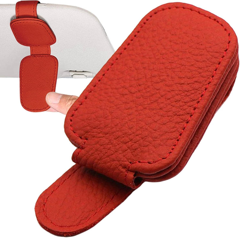 Universal Car Magnetic Sunglass Holder Magnetic Soft PU Leather Sunglass Holder Accessories For Car 1 Pc (Red)