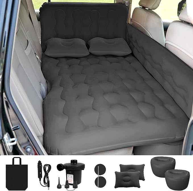 Universal Car Inflatable Bed With Side Take Air Mattress In Car Outdoor Camping Cushion Folding Portable Flocking Pad(Black)