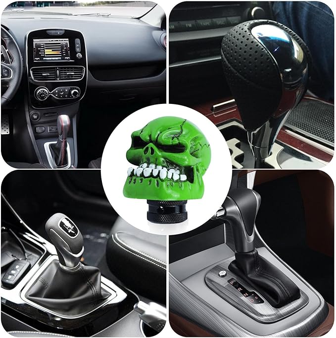 Universal Skull Shift Gear Knob Car Shifter Lever Most Manual Automotive Vehicles(Green)