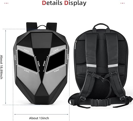 LED Motorcycle Backpack, Hard Case Riding Backpack Motorbike Luggage Laptop Bag Waterproof
