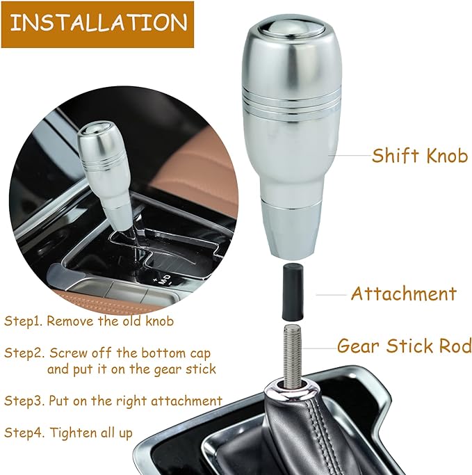 Universal Car Gear Shift Knob Automatic Lever Handle Stick Shifter 1 Pc(Silver)