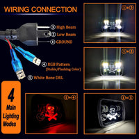 Universal Jeep LED Headlight Projector Shark Style 5x7 Square Sealed Beam With DRL Hi-Low 2 Pcs Set