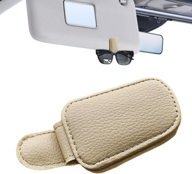 Universal Car Magnetic Sunglass Holder Magnetic Soft PU Leather Sunglass Holder Accessories For Car 1 Pc (Beige)