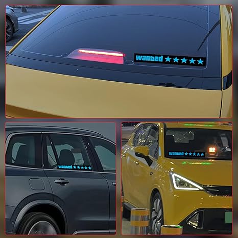 WANTED LED Car Window Sticker Windshield Electric Safety Decal Decoration Sticker Auto 1 Pc(BLUE)