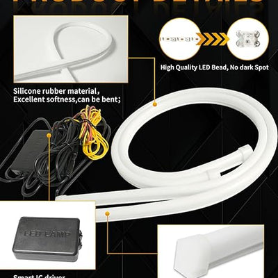 2pcs RGB LED Strip Light Daytime Running Flexible 60cm Multi Color Decorative Lamp Bluetooth App Controller Turn Signal Light Flowing Tube 12V Car Headlight