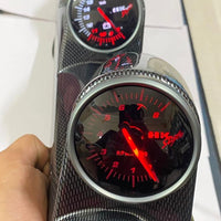 Car 12V 3in1 Carbon Fiber HKS Triple Pillar Gauge Meter Volt & Water Temp & RPM For Car 1 Pc