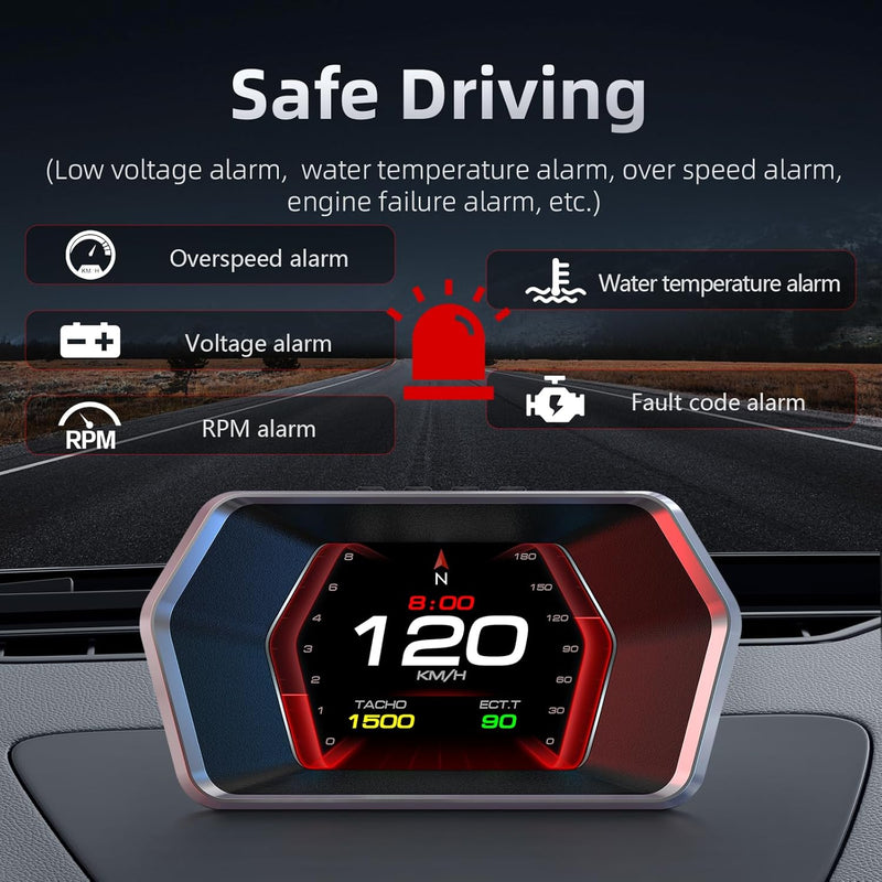 Universal P17 OBD2+GPS HUD Gauge Car Digital Head Up Display Speedometer Turbo RPM Alarm 1 Pc