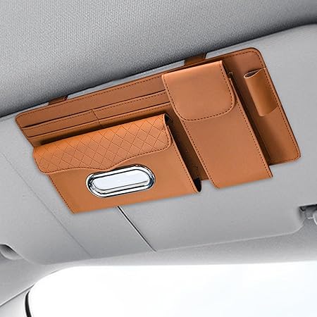 Universal Car Visor Storage Pocket Organizer Truck Visor Organizer Card Holder, Tissue Holder With Multi Pockets 1 Pc (Orange)