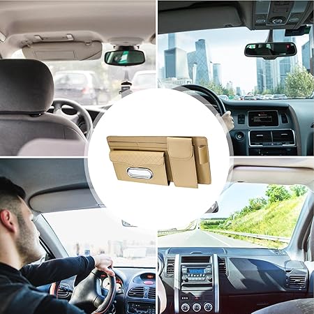 Universal Car Visor Storage Pocket Organizer Truck Visor Organizer Card Holder, Tissue Holder With Multi Pockets 1 Pc (Beige)