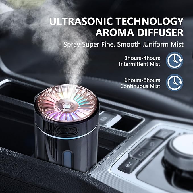 Wireless Air Humidifier Colorful lights Purifier 800mAh Rechargeable Cool Mist Maker For Car, Offices, And Home(Black)