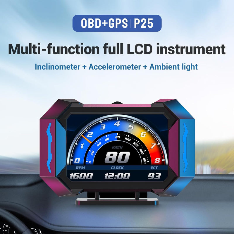 Universal P25 OBD2+GPS HUD Gauge Car Digital Head Up Display Speedometer Turbo RPM Alarm 1 Pc