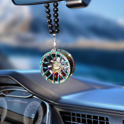 Universal Aluminum Rim Car Hanging Rear View Mirror Decoration Accessories For Car 1 Pc(Black)