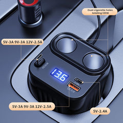 1 Pc Universal Car&nbsp;Fast Charger 60W Retractable Cable Anti-Slip Extension 2 Port Car Adapter