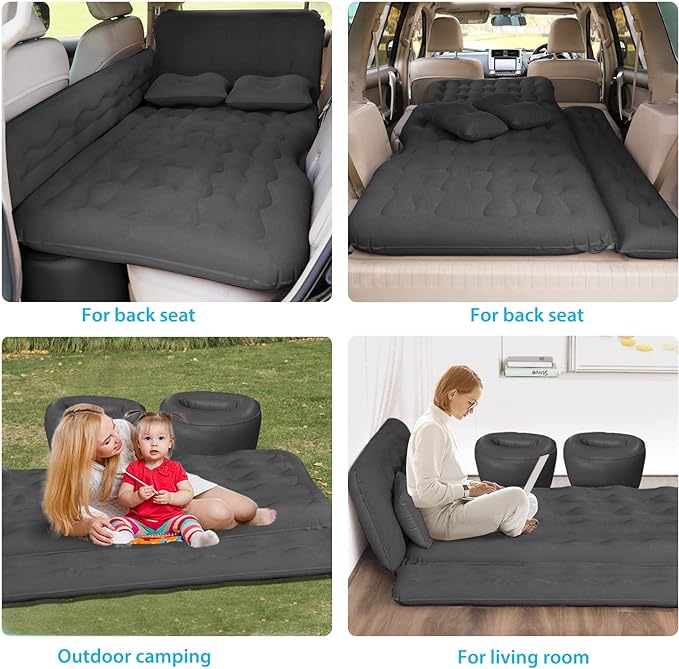 Universal Car Inflatable Bed With Side Take Air Mattress In Car Outdoor Camping Cushion Folding Portable Flocking Pad(Black)