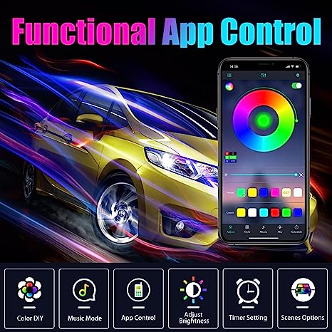 Universal Car 5 Pcs Ambient Light Car Interior Decoration Multi Colour Light For Car With APP Control