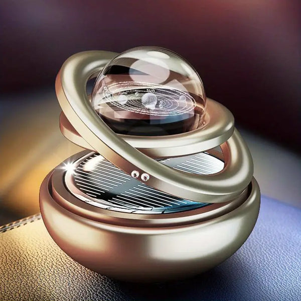 Universal Solar Power Car Perfume Air Freshener 360° Rotating Car Perfume Solar Energy Fragrance Car 1 Pc (Golden)