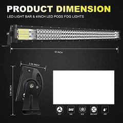 44 Inch curve Bar Light With Side Brackets Tri Row Style
