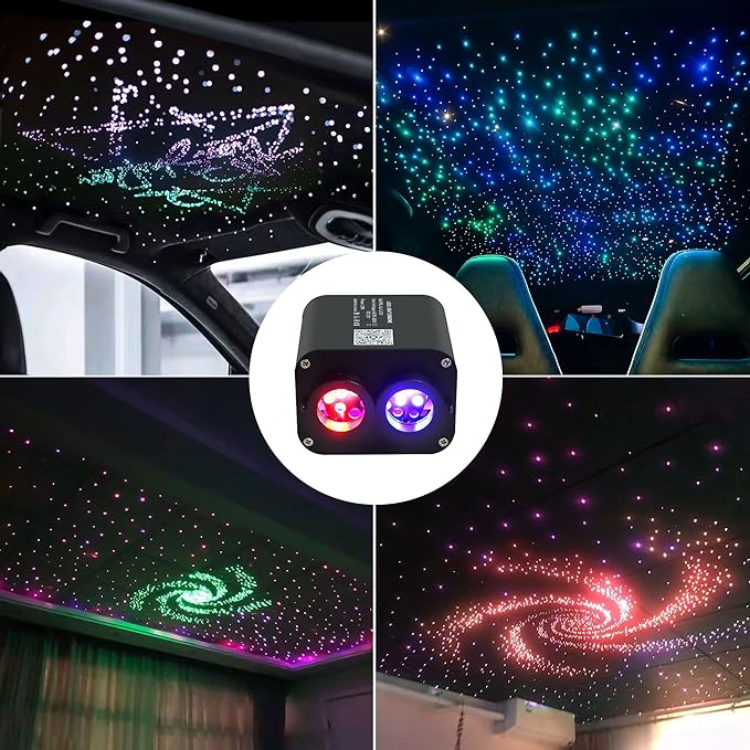 Liuhawk Double Head Galaxy Fiber Optic 9.5ft Starlight Headliner Kit (300pcs 0.75mm+500pcs 0.5mm )& 900 Pcs 0.5mm with 100 pcs 1mm Meter Shooting Star, Sound Activated Remote APP Control CAR And HOME Roof Decor