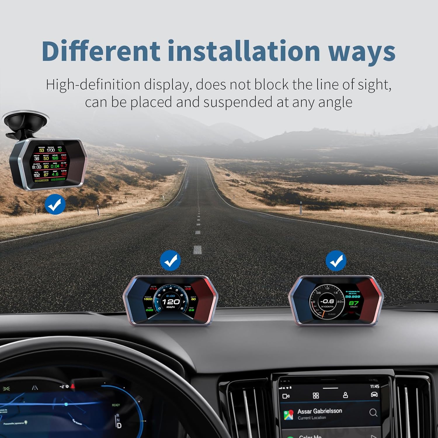 Universal P17 OBD2+GPS HUD Gauge Car Digital Head Up Display Speedometer Turbo RPM Alarm 1 Pc