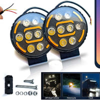 1 Pc 8-Led Round M08 Flood Light Auxiliary White Yellow DRL Fog Lamp Off-Road Vehicle Car, Van, Truck LED