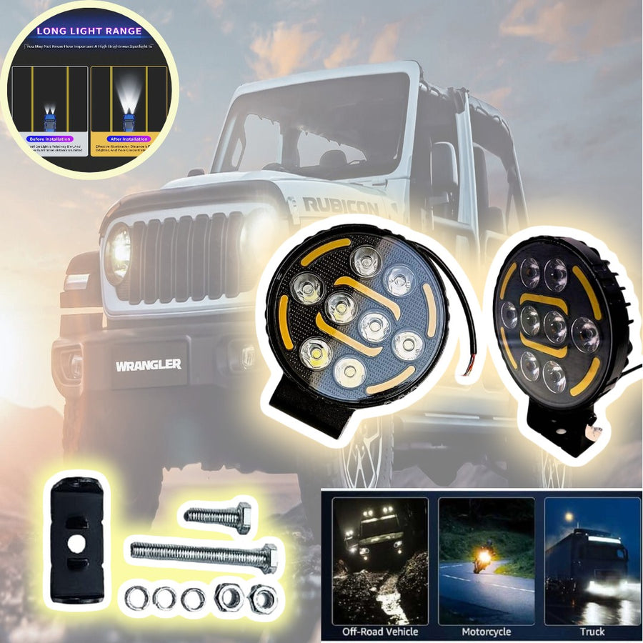 1 Pc 8-Led Round M08 Flood Light Auxiliary White Yellow DRL Fog Lamp Off-Road Vehicle Car, Van, Truck LED