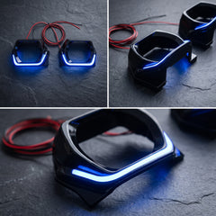 Universal Hexagon Shape Shrouds Bezel Covers with Blue LED Daytime Running Lights