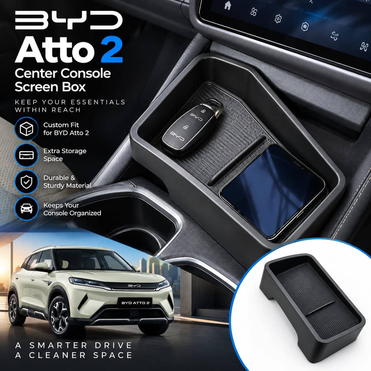 BYD Atto 2 Centre Console Storage Box With Non-Slip Rubber Mats