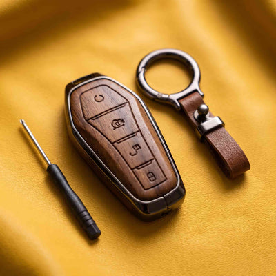 BYD Atto 2 Elite Series Metallic Car Key Case Luxury Zinc Alloy Protection Case(Brown)