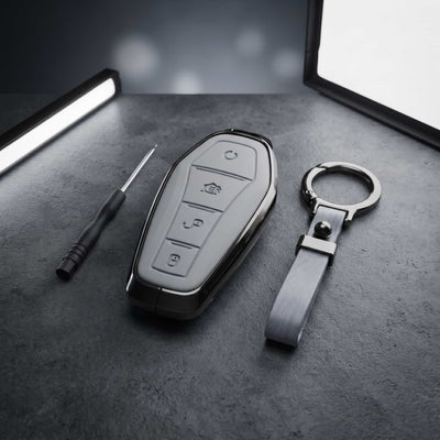 BYD Atto 2 Elite Series Metallic Car Key Case Luxury Zinc Alloy Protection Case(Grey)