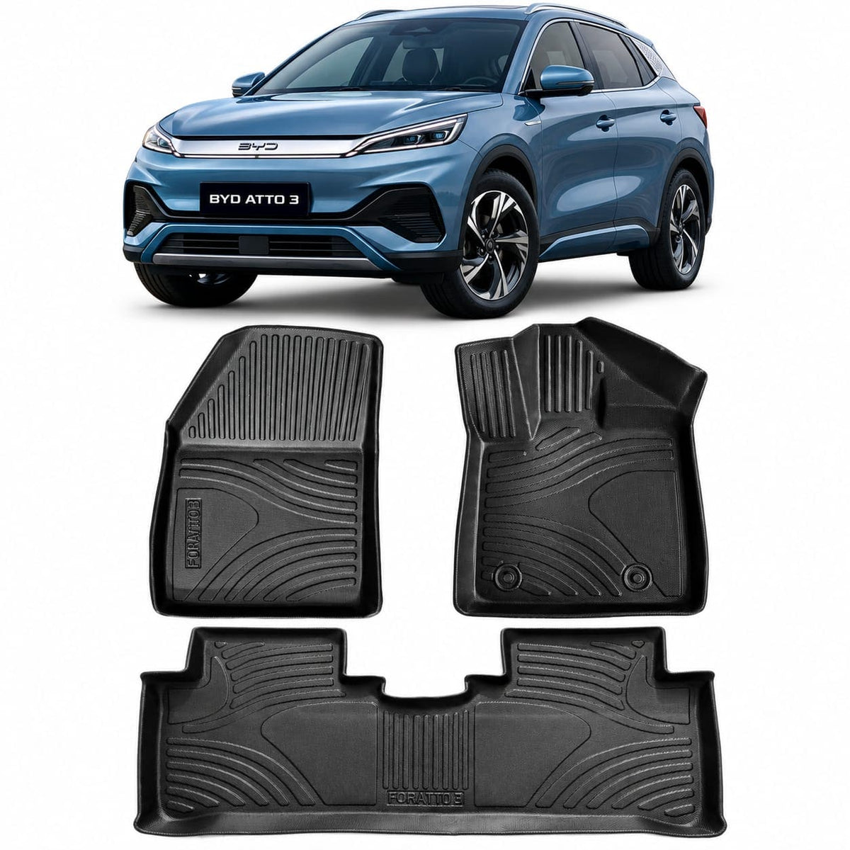 BYD Auto 3 Heavy Duty All-Weather TPE Car Floor Mats in Premium Quality
