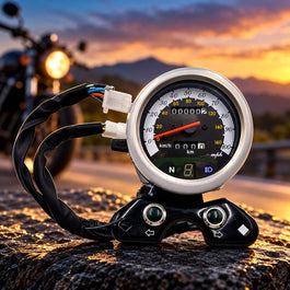 Bike Speedometer Cafe Racer Style with LED Indicator, Dual Odometer & Tachometer