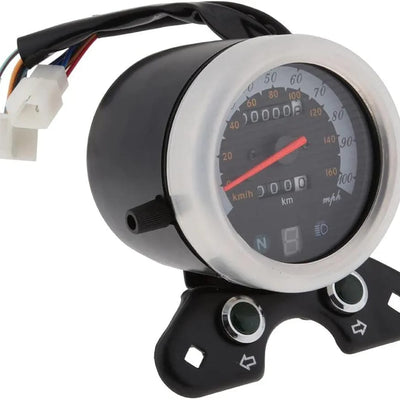 Bike Speedometer Cafe Racer Style with LED Indicator, Dual Odometer & Tachometer