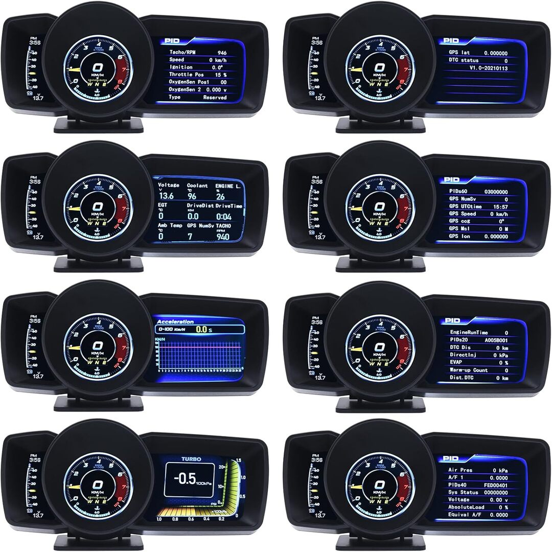 Custom Auto Display Car A600 HUD Display, OBD2+GPS Smart Gauge HD 3 LCD Screen Display Adj ...