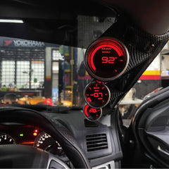 Car 12V 3in1 Carbon Fiber DEFI Triple Pillar Gauge Meter Volt & Water Temp & RPM For Car 1 Pc