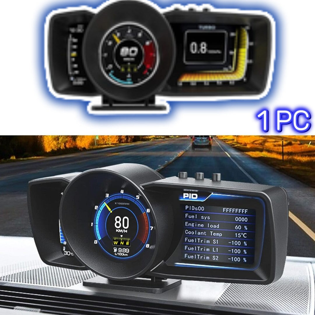 Car A600 HUD Display, OBD2+GPS Smart Gauge HD 3 LCD Screen Display Adjustable Bracket, Speed KM/H RPM Voltage Car Digital Speedometer For All Cars With OBD