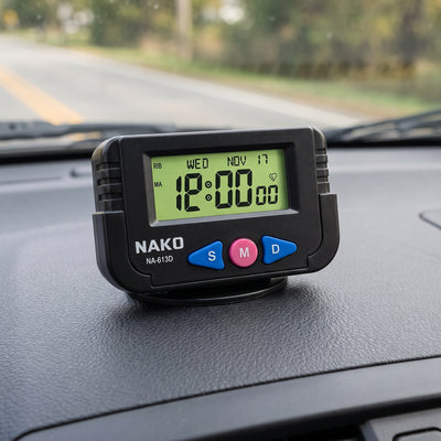 Universal Stick-On Mini Digital Vehicle Clock with Built-In Calendar Alarm Function