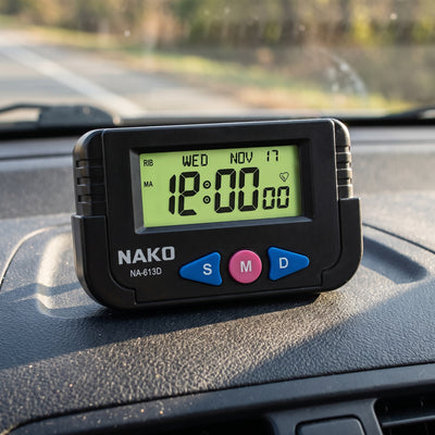 Universal Stick-On Mini Digital Vehicle Clock with Built-In Calendar Alarm Function