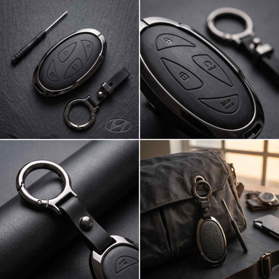 Elantra New Elite Series Metallic Car Key Case Luxury Zinc Alloy Protection Case(Black)