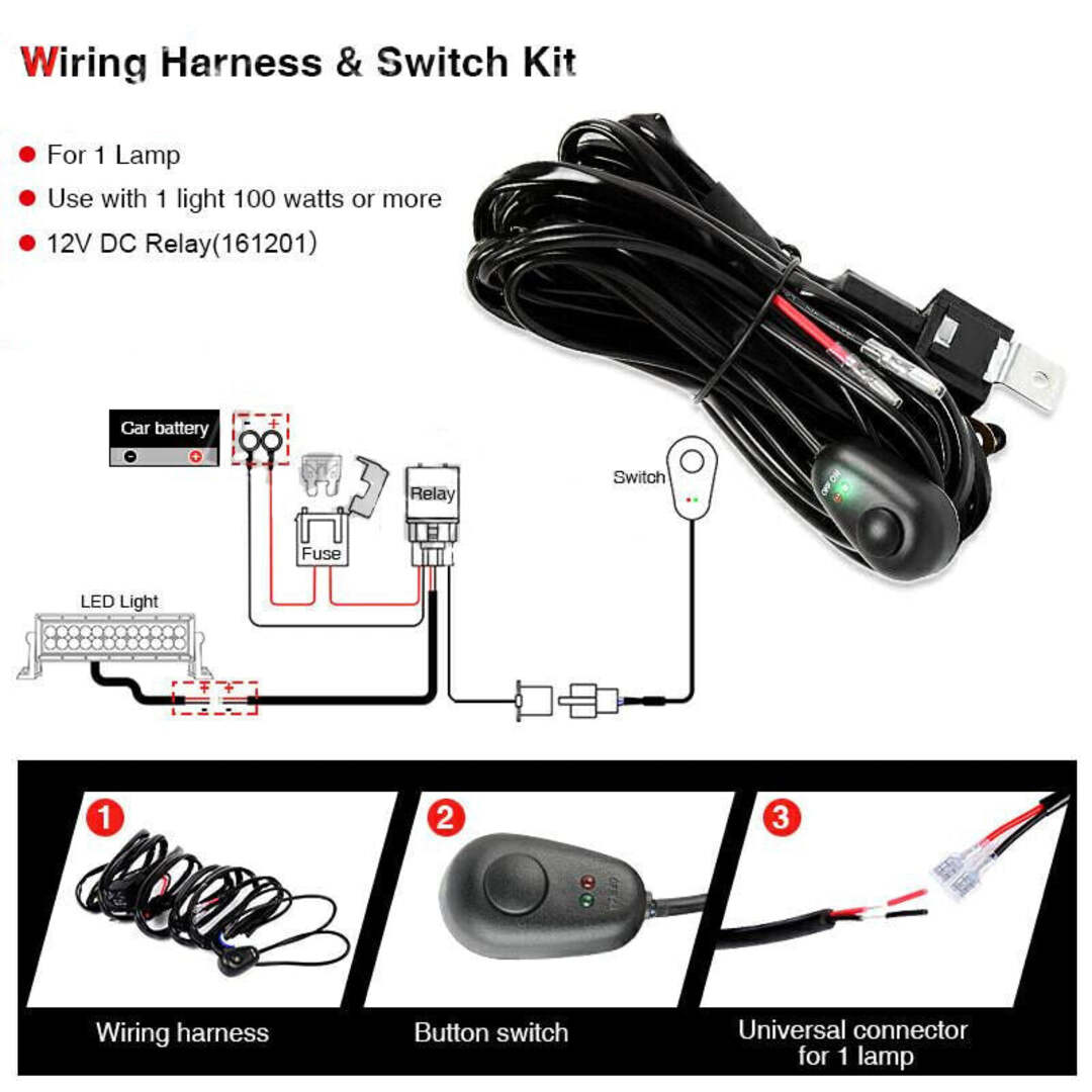 1 Pc Universal 8mm Flasher Switch Kit Relay Harness Wire On-Off Switch Cable 12-24V Remote Control Wiring